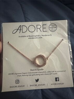 New! Adore Rose Gold Open Circle Necklace with Crystal Accents